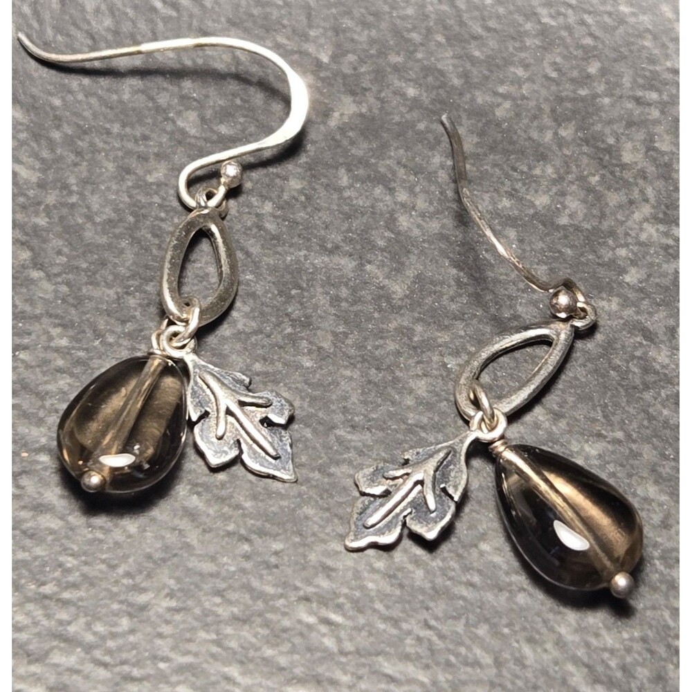 Dangly Leaf and Stone Sterling Silver Earrings